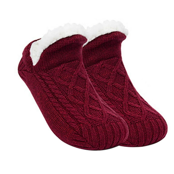 Cozy Socks,Women'S Slipper Socks,Women's Winter Super Soft Warm Fuzzy Fleece-Lined With Grippers Slipper Socks,Women Slipper Fuzzy Socks Fluffy Cozy Cabin Warm Winter Soft(Red M)