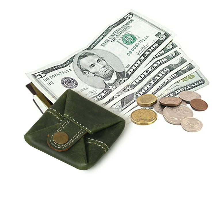 Leather Coin Pouch Change Holder Mini Pocket Wallet for Men Women (Green,  Pack of 1) 