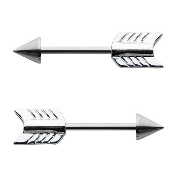 Arrow Nipple Ring Barbell Jewelry Surgical Steel 14g 1/2" 12mm 2pc