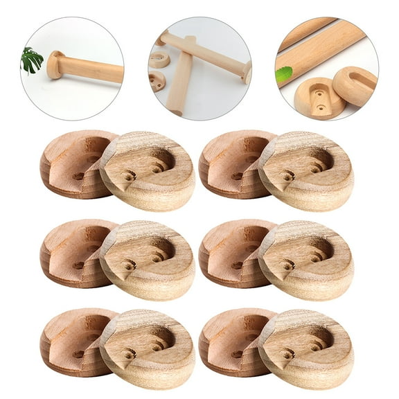 Supvox 6Pairs Wooden Closet Pole Brackets Light Brown Rod Holders for Wall Mount