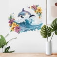 thumbnail image 1 of Adhesivos de pared con dibujos animados de delfines y olas con forma de océano y flores, 1 of 4