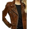 thumbnail image 2 of Women's Genuine Suede Leather Western Fashion Studded Jacket Brown Vintage Retro Style Jacket, 2 of 6