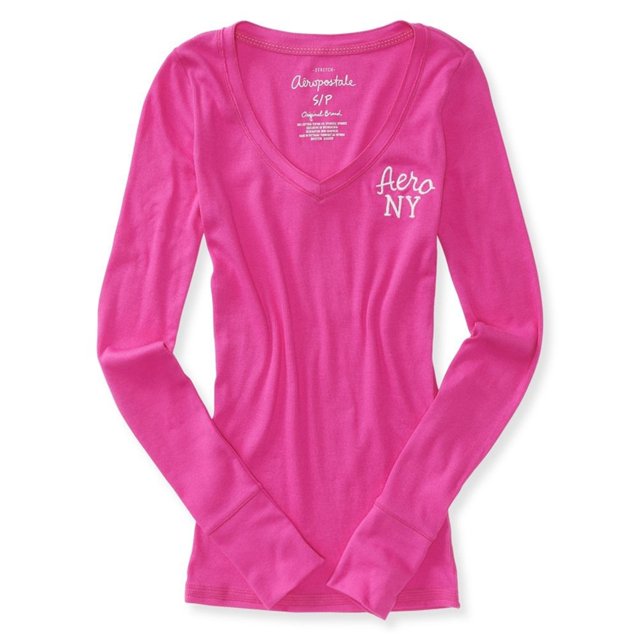 Camiseta térmica con Cuello en V Aeropostale para mujer color rosa grande