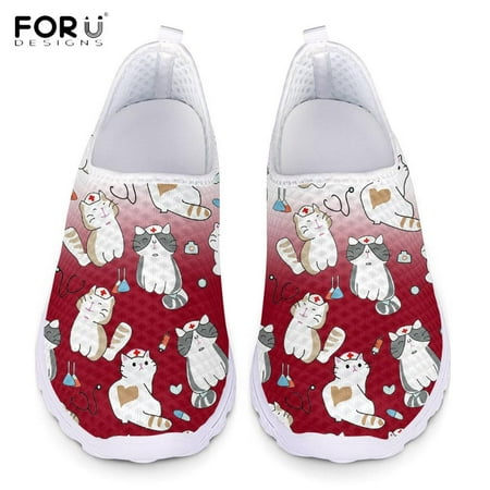 

FORUDESIGNS Funny Cartoon Nurse/Premium Sketch Print Slip On Flats Shoes Woman Breathable Summer Casual Sneakers Nursing Shoes