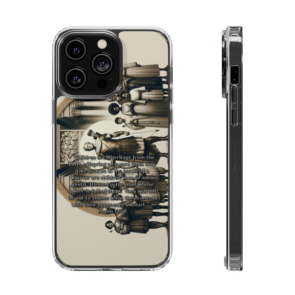 DistinctInk Hybrid (Acrylic / TPU) Clear Slim Fit Case for Apple iPhone 12 Pro (6.1" Screen) - "Blessings of Children: Psalm 127:3 - A Heritage from God"