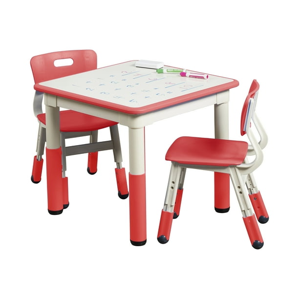 ECR4Kids Square Resin Dry-Erase Adjustable Activity Table with 2 Chairs ...