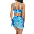 thumbnail image 5 of Jacenvly 2024 Womens Hawaiian 3 Piece Set Clearance Soft Cozy Swimsuit Trendy Women Fashion Matching Multi-Color Printed Swimsuit Tight Fitting Gathering Swimsuit Split Swimsuit Set Blue, 5 of 7