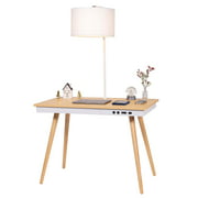 FENLO Future Home Office Desk,  Mid Century Modern Desk with USB Charging, Natural Wood