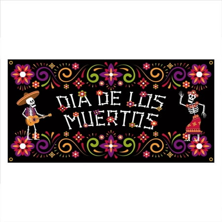 Image of GENEMA Day of The Dead Mexican Festivals Flag Photography Backdrop Banner 180x90cm Background Cloth Decoration Party Supplies