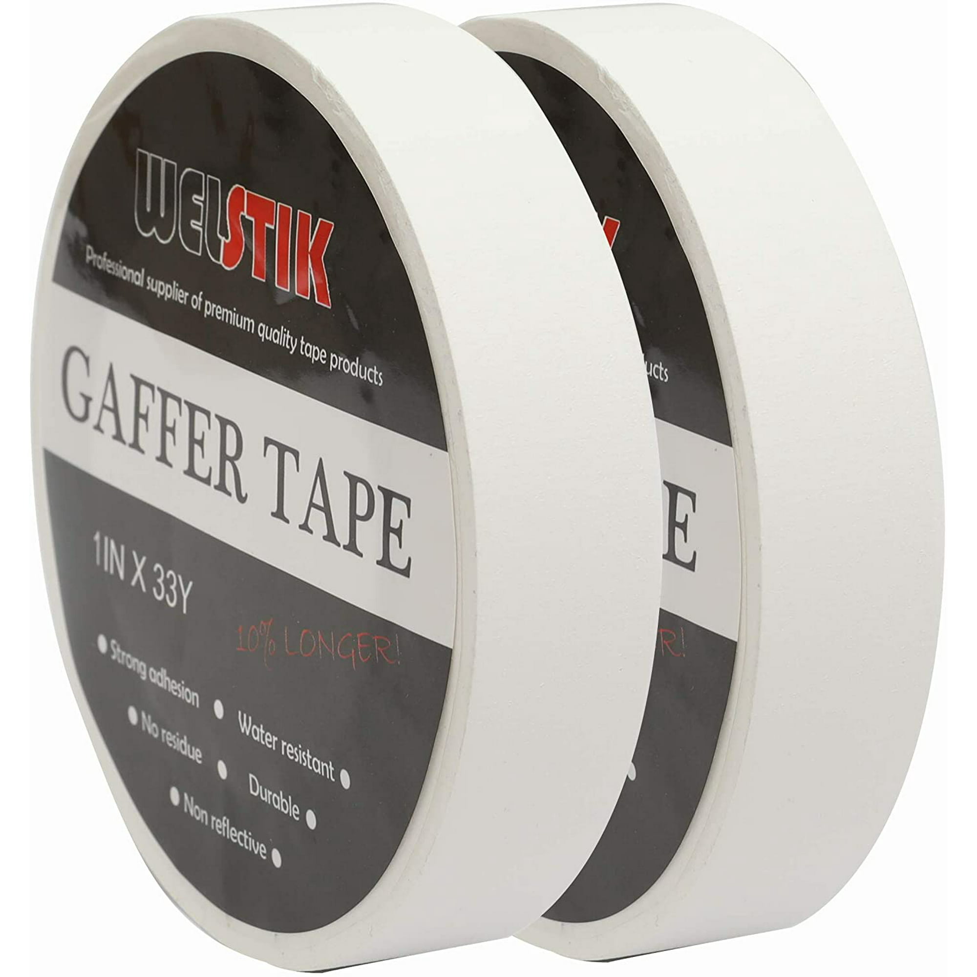 WELSTIK 2 Pack Black Gaffers Tape,2 X 33 Yards-10% Longer-Heavy Duty  Gaffers Tape,Waterproof Matte Finish Gaff Tape,Residue Free,Non  Reflective,Easy