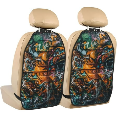 Zeuib Colorful Graffiti Abstract Eye Print Anti-kick Storage Mat for Car Seats 2 Pcs Car BackSeat Organizer Kick Mat Seat Protector Car Travel Accessories Backseat Protector Cover with Storage Bag
