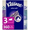 Kleenex Ultra Soft Facial Tissues, 3 Flat Boxes (360 Total Tissues)