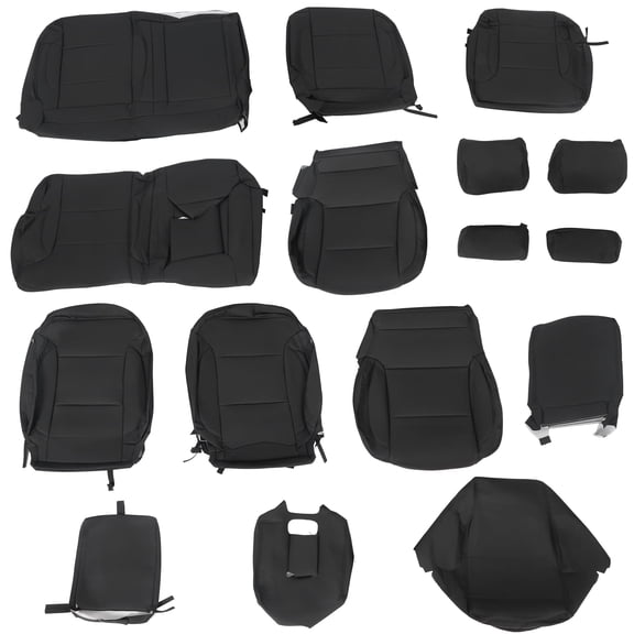 KOJEM For 2014-2018 Chevy Silverado Crew Cab LT KATZKIN Style Black Seat Covers 15 16 17 Replacement