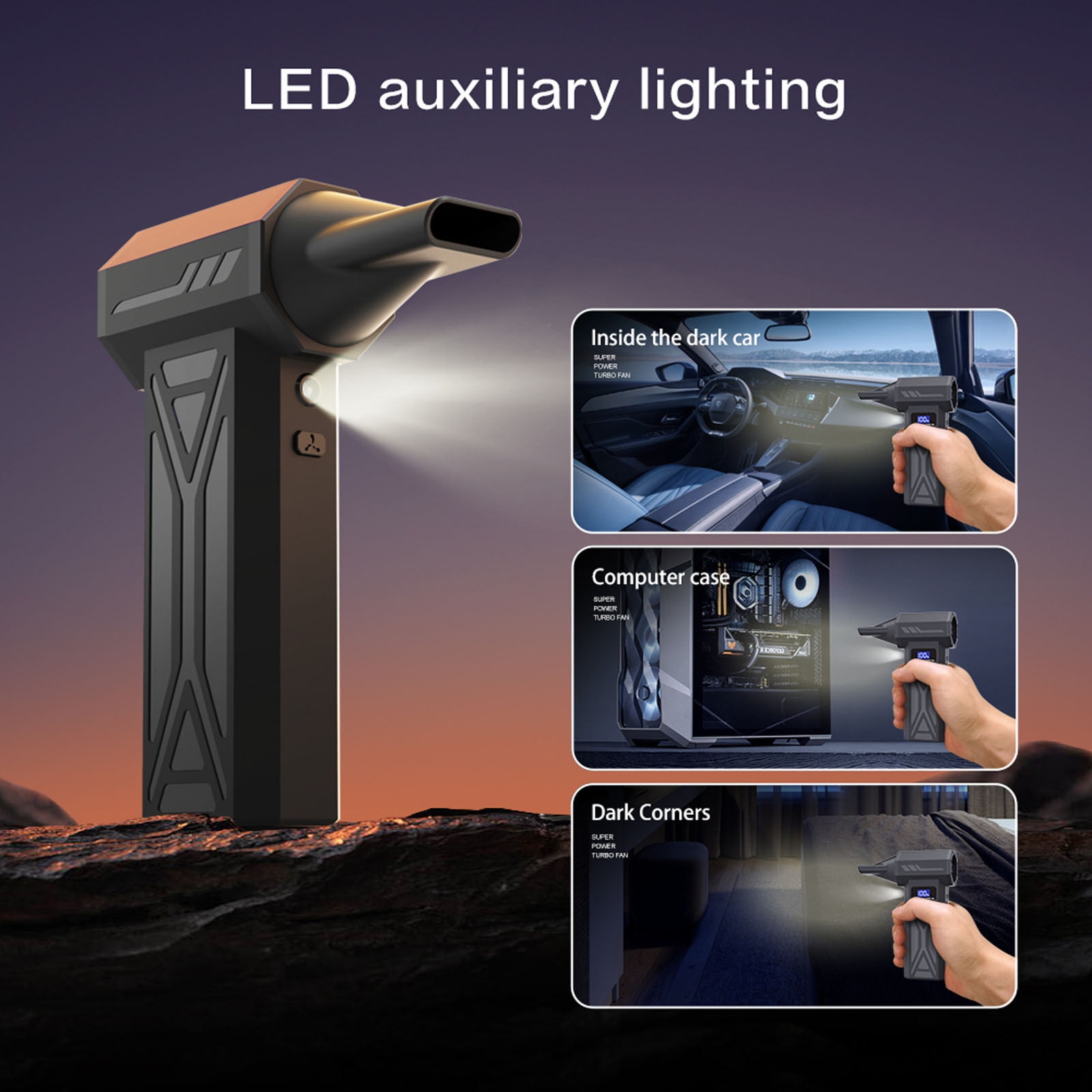 YiJuHui High Power Portable Snow Blower, Electric Air Duster with LED Display & 4 Speeds, 4000mAh Cordless Blower for Car Interior, Computer, Keyboard, Electronics Cleaning, Multi Nozzles Included