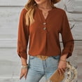 thumbnail image 5 of ClodeEU Women V Neck Henley Long Sleeve Pleated Blouse,Casual Loose Solid Tunic Top Wine,Women's Plus M, 5 of 5