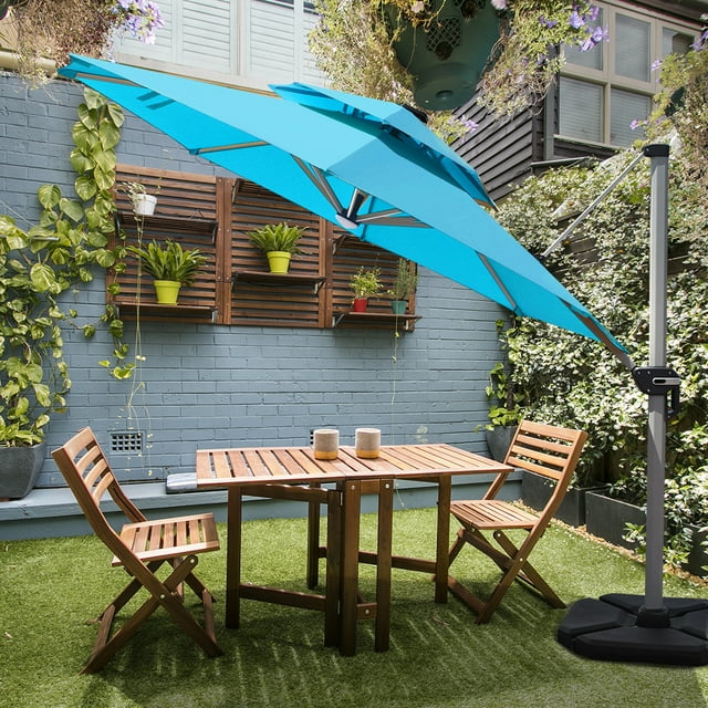 Gymax Parasol Déporté d'Extérieur de 10 Pi à Énergie Solaire avec Câble USB Turquoise
