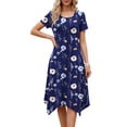 thumbnail image 2 of Fantaslook Short Sleeve Dresses for Women Floral Asymmetrical Hem Dress Summer Sundresses with Pockets, 2 of 9