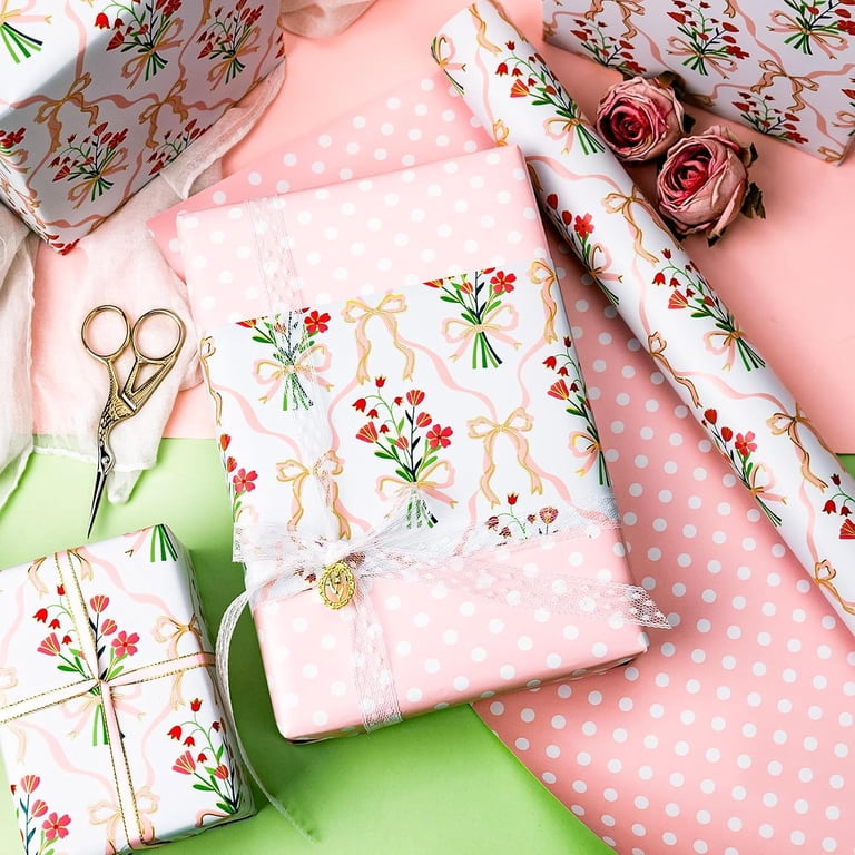HOMERAL Reversible Floral Bow Wrapping Paper, Metallic Gold, 17"x32.8' photo 7