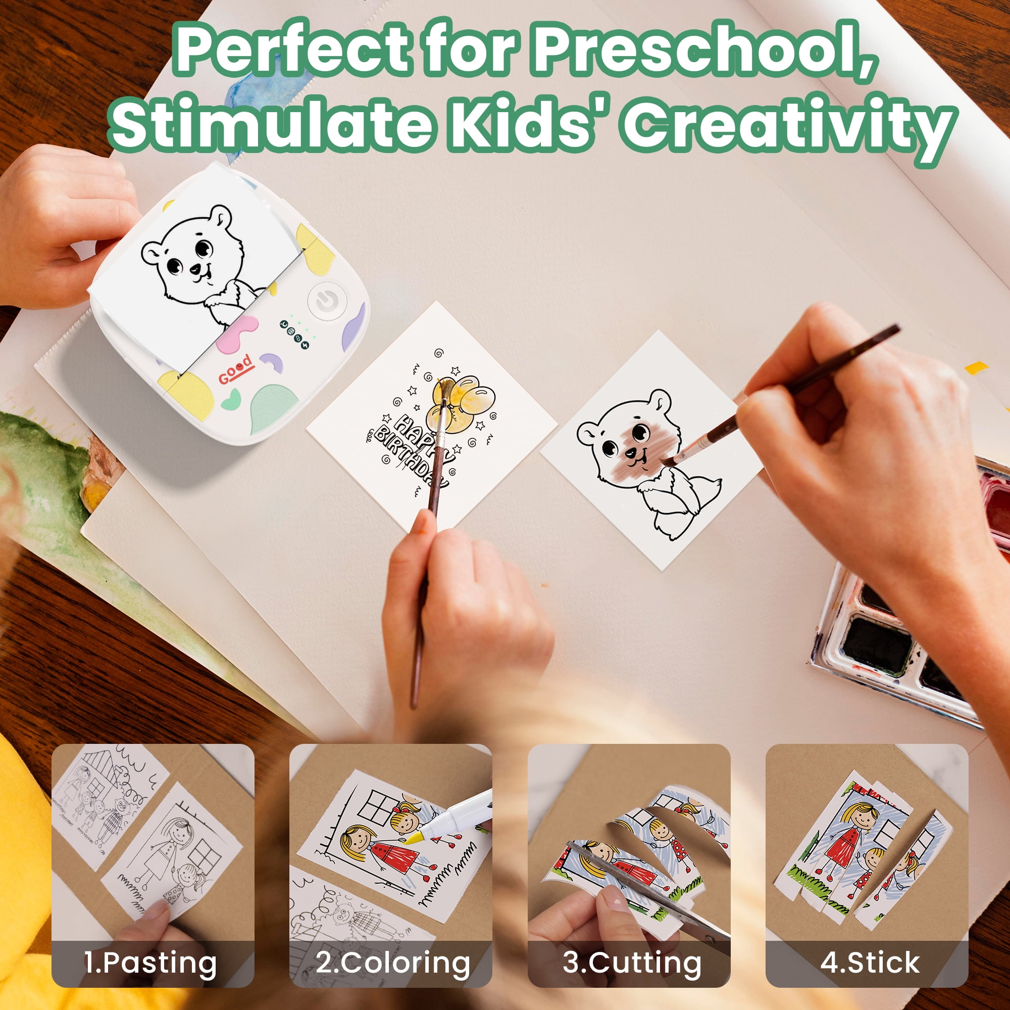Mini Portable Sticker Printer XenGro, Mini Thermal Printer with 4 Rolls Paper, Bluetooth Inkless Printpods, Pocket Label Maker Suitable for Creative Kids DIY, Diaries, Photos, Study Notes
