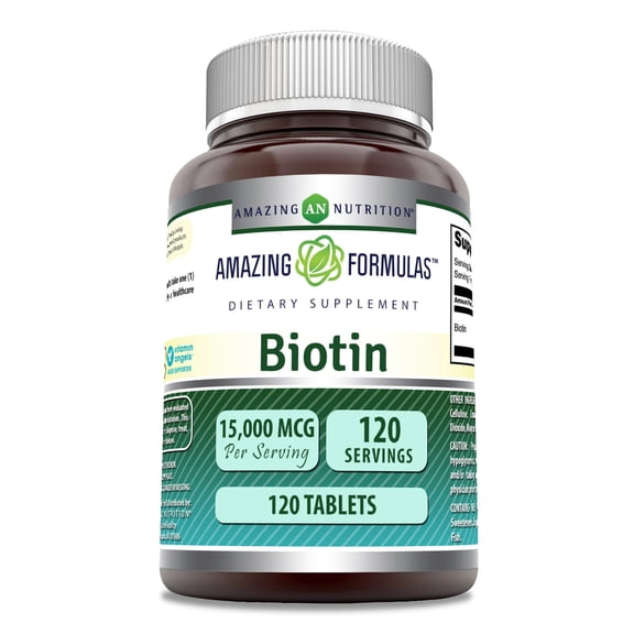 Amazing Formulas Biotin 15000 Mcg Per Serving 120 Tablets Supplement | Vitamin B7 | Non-GMO | Gluten Free