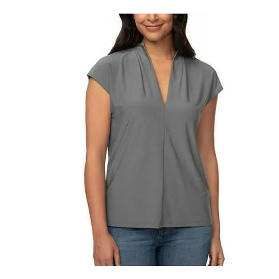 Buffalo Ladies' Plus V-Neck Short Sleeve Blouse, Green/Sedona Sage 2X