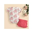 thumbnail image 3 of Baby Girl Romper Set Floral Print Round Neck Short Sleeve Jumpsuit + Bow Shorts, 3 of 9