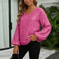 thumbnail image 2 of DXOUPM Women's Long Sleeve Shirts V Neck Sequined Shirt Work Clothes Versatile Daily Wear, 2 of 3