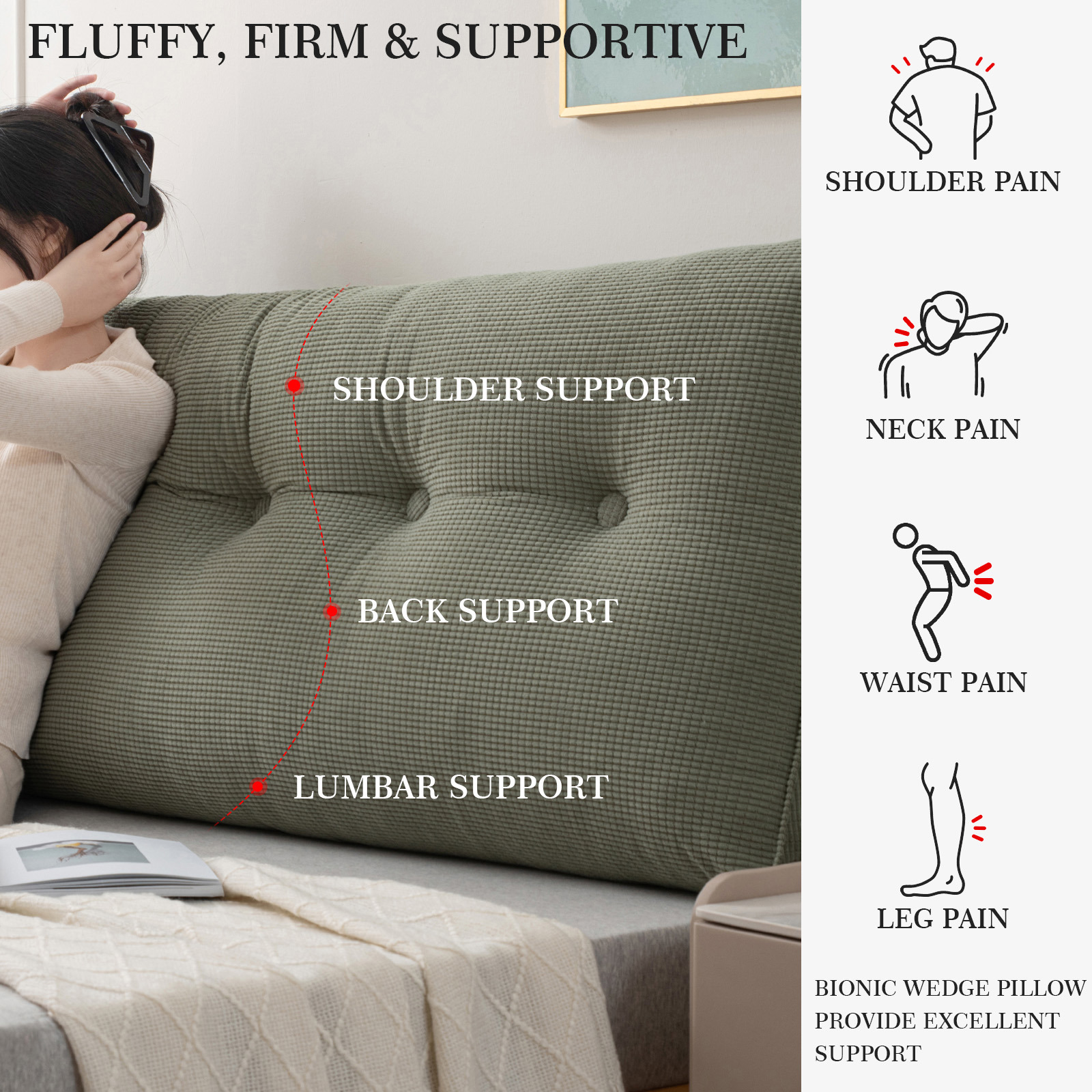 ANMINY Triangle Headboard Pillow Full Filling Backrest Positioning Support Wedge Pillow