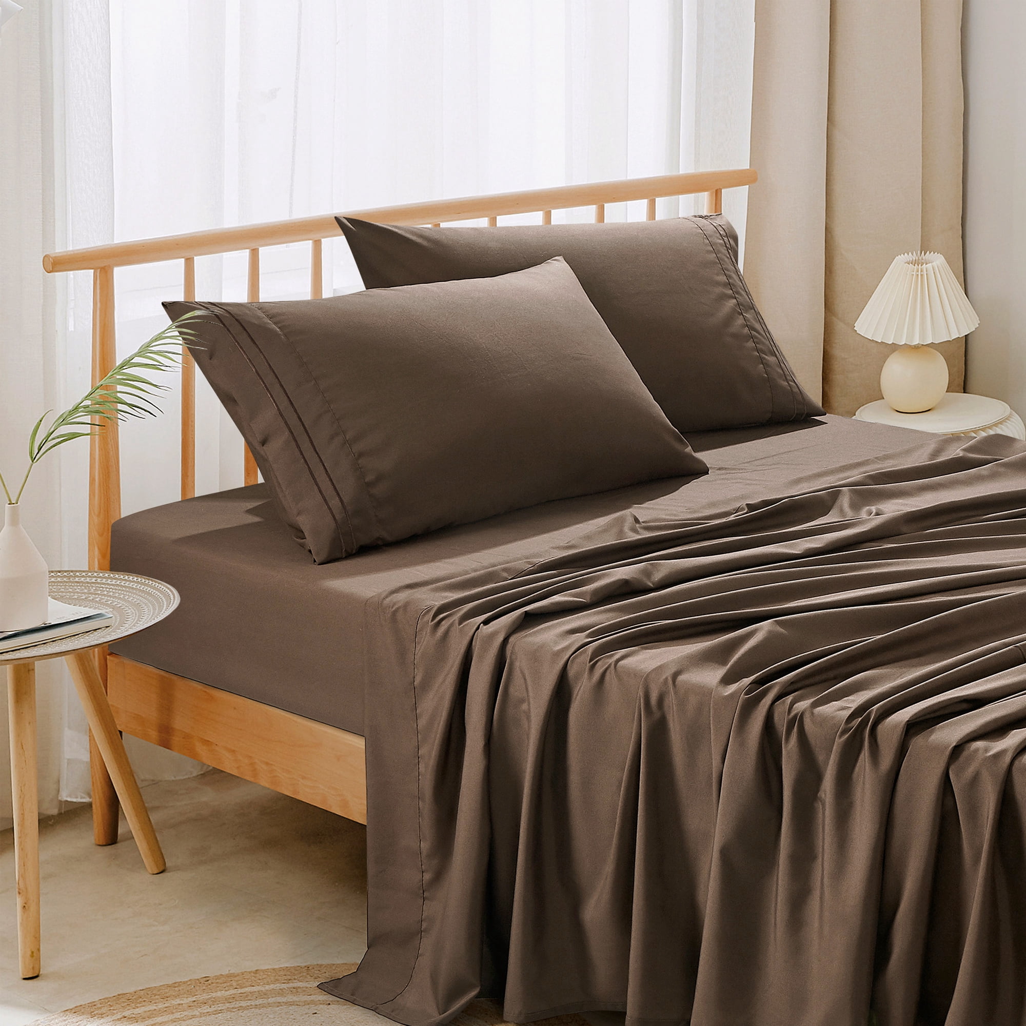 4-Piece Set Bed Sheets, Bedding with Fitted Sheet, Flat Sheet & Pillowcases