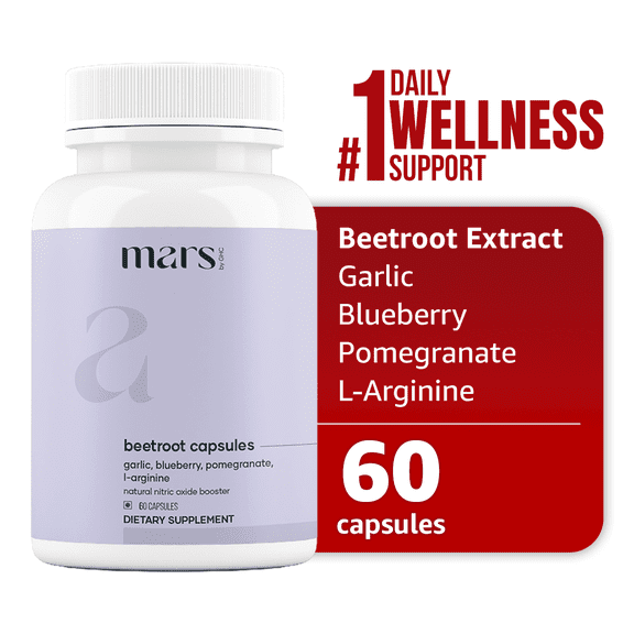 Mars Natural Nitric Oxide Booster Powered by Beetroot, Garlic, Blueberry, Pomegranate, L-Arginine