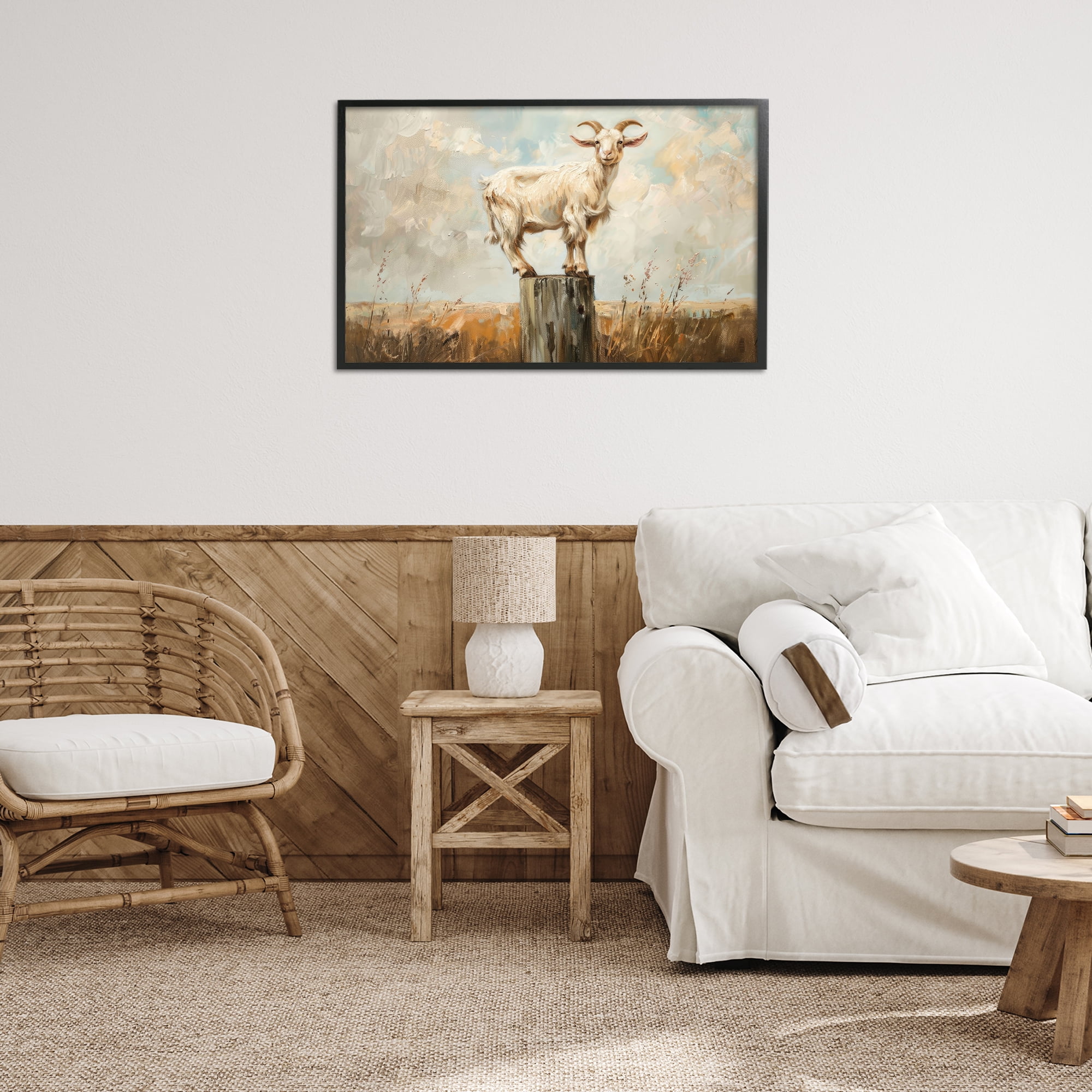 Stupell Industries On The Fence Goat Animals & Insects Painting Black Framed Art Print Wall Art, 30 x 20