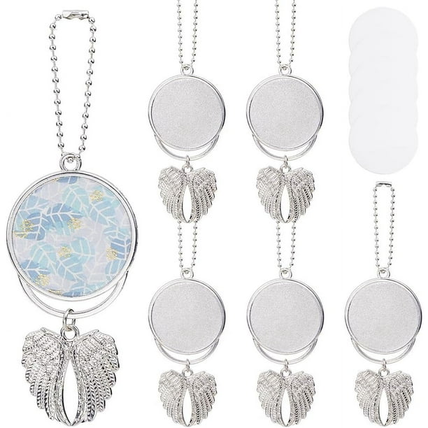 5 llaveros de sublimación en blanco, kit para hacer llaveros de ángel de la guarda, llaveros de alas de ángel a granel, marcos de fotos con transferencia térmica.