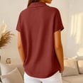 thumbnail image 5 of Women's Waffle Knit Short Sleeve Button Down Collared Polo Shirt Casual Loose Fit Tops for Spring Wine XL, 5 of 5