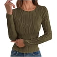thumbnail image 3 of XPMWRP Womens Ribbed Knit Sweater Long Sleeve Slim Fit Tops Crewneck Pullover Stretchy Basic Fall Winter Layering Shirt Army Green S, 3 of 7