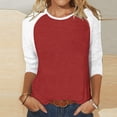 thumbnail image 2 of ZyeKqe Womens Tops 3/4 Sleeve Shirts Round Neck Loose Casual Blouses Color Block T Shirts Tees, 2 of 5