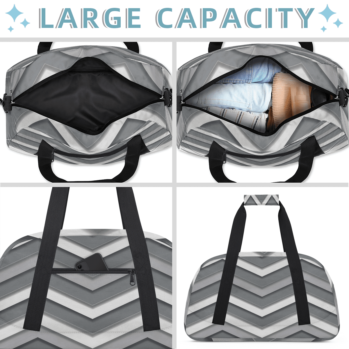 Herdesigns Sports Duffle Bags Travel Duffle Bag Gym Bag Grey Modern Stripes Weekender Travel Bag Waterproof Overnight Bag Carry On Travel Tote Bag Dance Bags