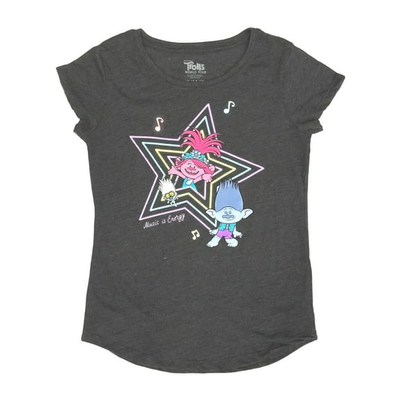 Trolls World Tour Movie Girls Gray Music is Energy T-Shirt Tee Shirt XL (14-16)
