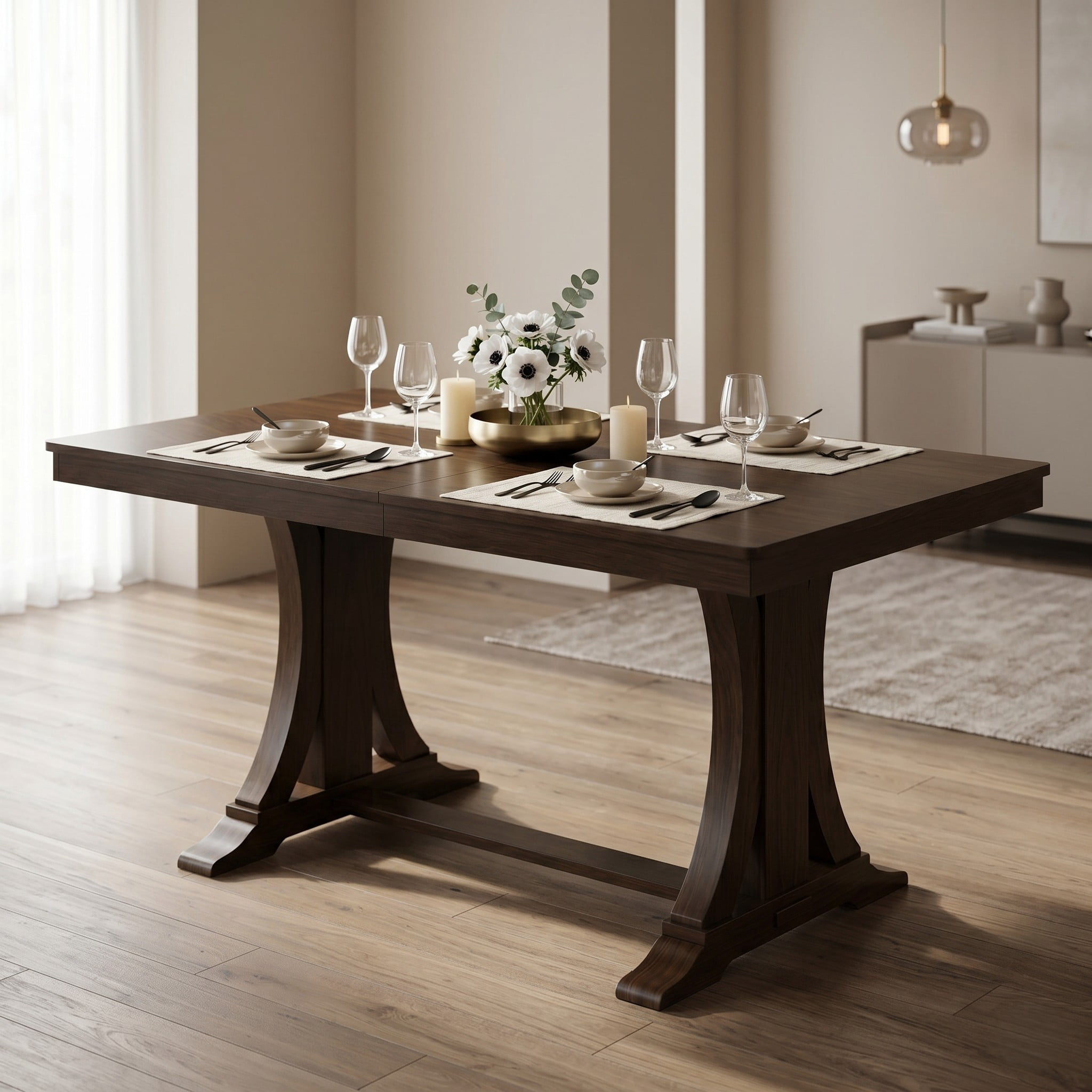 Home Design Talon Rectangular Dining Table with Trestle Base, Solid Wood Construction, Traditional Style, Black