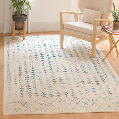 SAFAVIEH Tulum Goddard Moroccan Geometric Area Rug, 5'3" x 7'6", Ivory/Turquoise