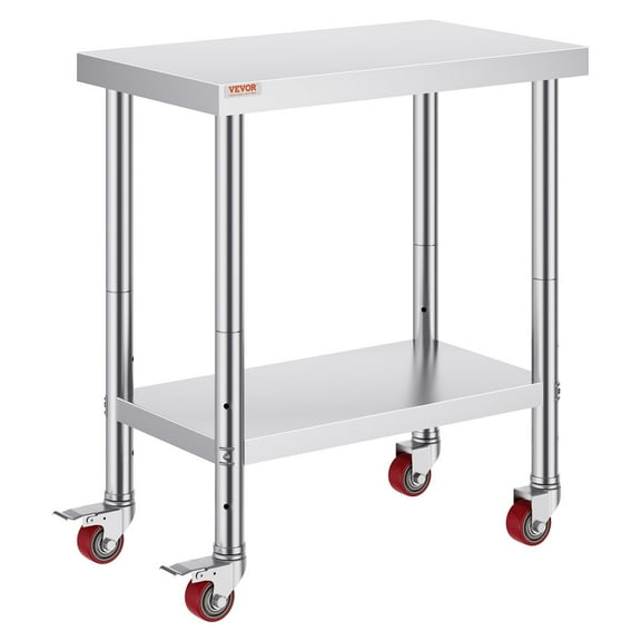 30"x18" Stainless Steel Work Table – 3-Shelf Adjustable Commercial Prep Table w/ Locking Wheels – NSF Certified for Kitchen/Restaurant Use