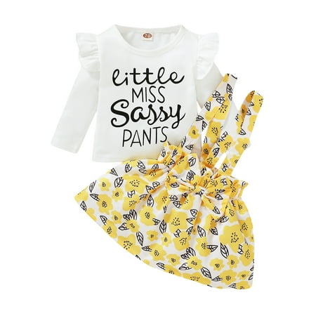 

KIMI BEAR Newborn Baby Girls Pants Outfits 0 Months Baby Girls Fall Winter Clothes 3 Months Girls Casual Letter Print Long Sleeve Top Floral Suspender Dress 2PCs Set White