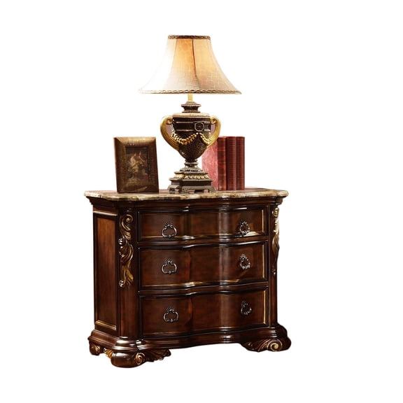 Bella Traditional Style 3-Drawer Nightstand Made with Wood in Dark Walnut