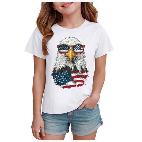 Kids T-Shirt 2-14 Years American Flag Patriotic Print 4th of July Independence Day Outfit Casual Summer Tee Soft Lightweight Stylish Cute Trendy(9-10 Years,A94-White)