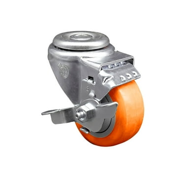 3 Inch SS Orange Polyurethane Wheel Swivel Bolt Hole Caster with Brake SCC
