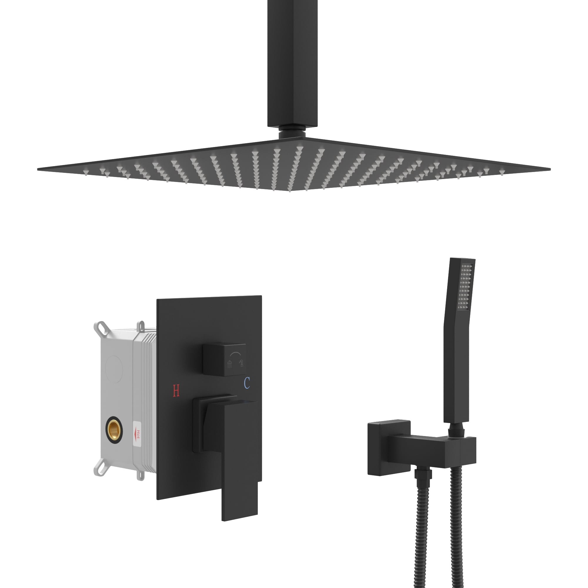 Lordear 12" Ceiling Mounted Shower System Rain Mixer Shower Combo Set