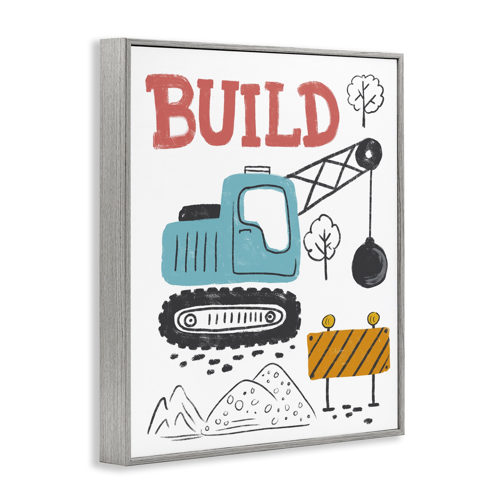 Stupell Industries Construction Build Phrase Transportation Painting Gray Framed Art Print Wall Art, 16 x 20