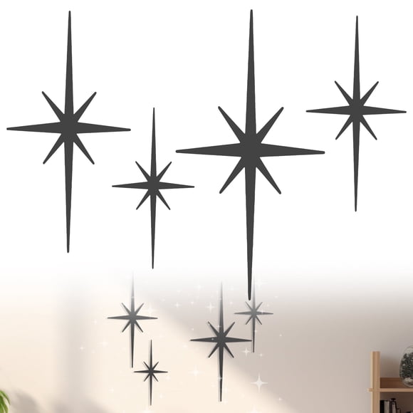 Mid-Century Modern Atomic Starburst Wall Decor, Set of 4 Metal Wall Pediments, Easy to Install, Elegant Wall Art for Home and Office, Independence Day Decoration-4pcs-black