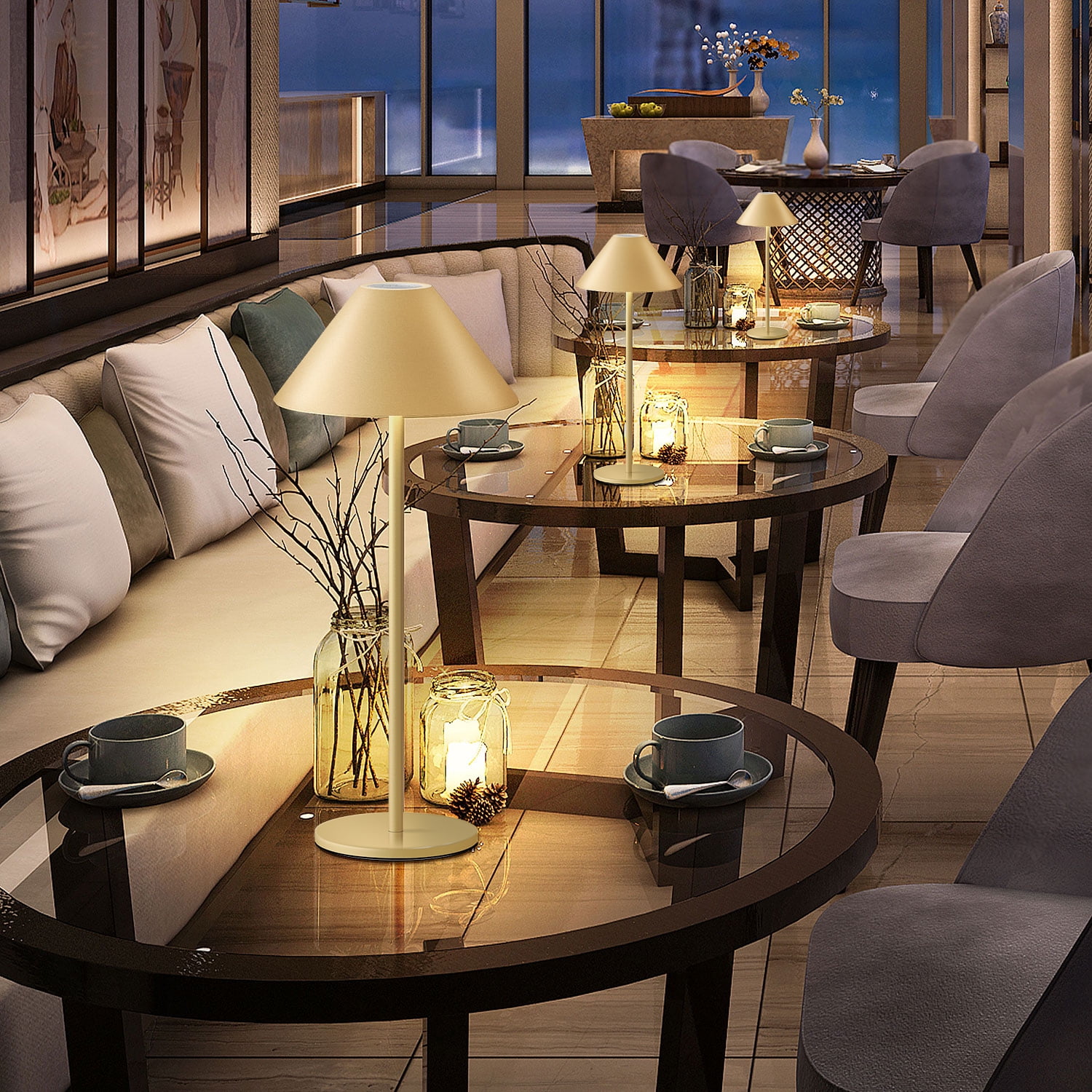 LED Cordless Dimmable Table Lamp, Long Lasting 4000mAh Rechargeable Battery Operated, 240LM, GOLD