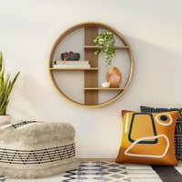 MoDRN Natural Boho Round Wood Wall Shelf