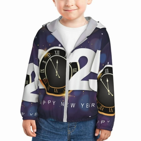 

Lukts 2025 Happy New Year 4 Print Children s Long-Sleeved Sun Protection Clothing Hooded Sweatshirts for Boys and Girls Outdoor Sports-18 Months